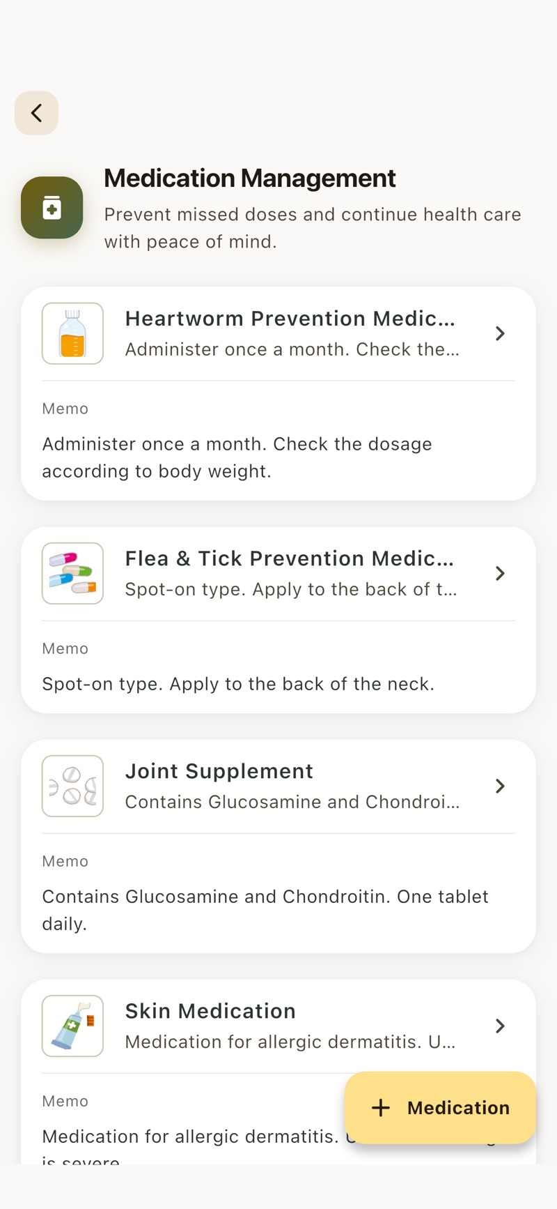 Medication management and reminder screen